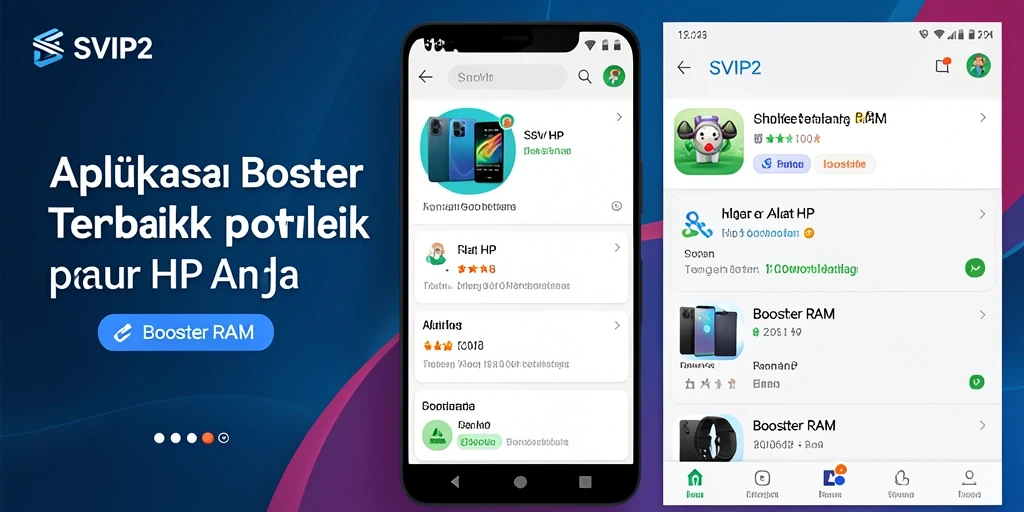 Tampilan antarmuka aplikasi SVIP2 dengan fitur Booster RAM yang responsif.